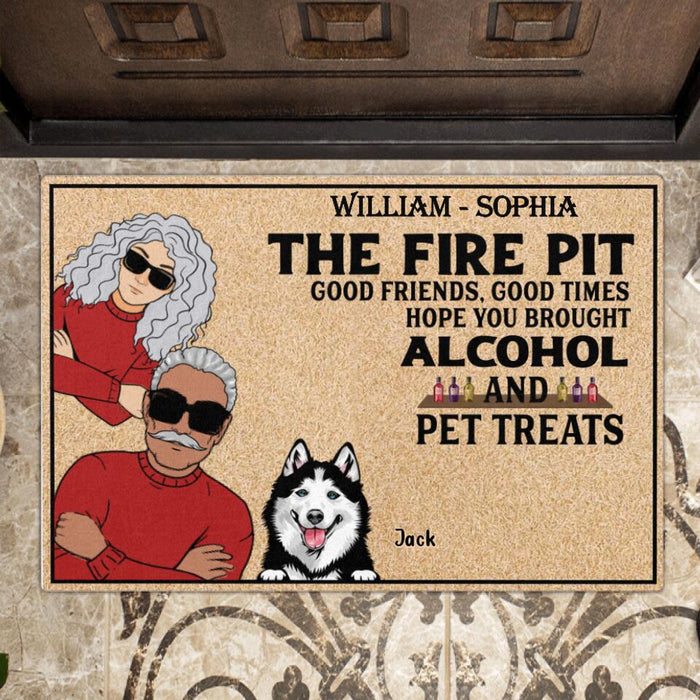 Personalized Couple With Pets Doormat - Gift Idea For Couple/Dog/Cat Lover - Up to 4 Pets - Good Friends, Good Times Hope You Brought Alcohol And Pet Treats