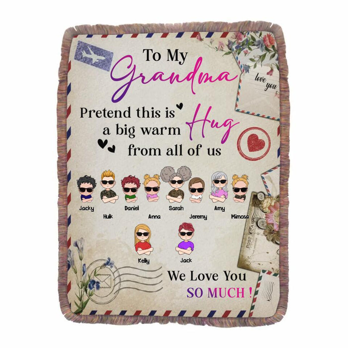 Personalized Grandma Fringe Blanket - Up to 10 Children - Mother's Day Gift Idea for Grandma - To Our Grandma Pretend This Is A Big Warm Hug From All Of Us