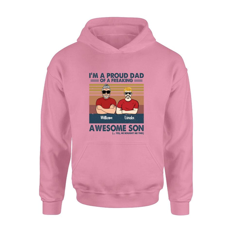 Personalized Parent With Children Shirt/Long Sleeve/Hoodie/Sweatshirt - Gift Idea For Mother's Day/Father's Day - Up to 4 Children - I'm A Proud Dad Of A Freaking Awesome Son