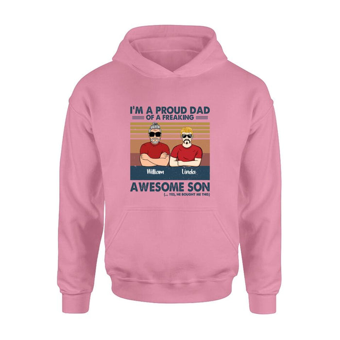 Personalized Parent With Children Shirt/Long Sleeve/Hoodie/Sweatshirt - Gift Idea For Mother's Day/Father's Day - Up to 4 Children - I'm A Proud Dad Of A Freaking Awesome Son