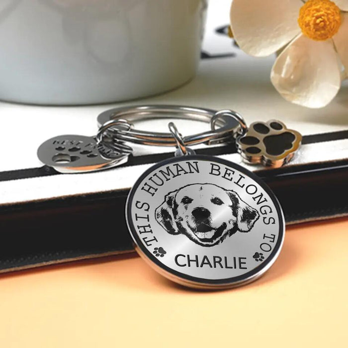 Personalized Dog Mom Photo Keychain Charm - Up to 3 Dogs - Mother's Day Gift for Dog Mom/Dog Lovers - This Human Belongs To