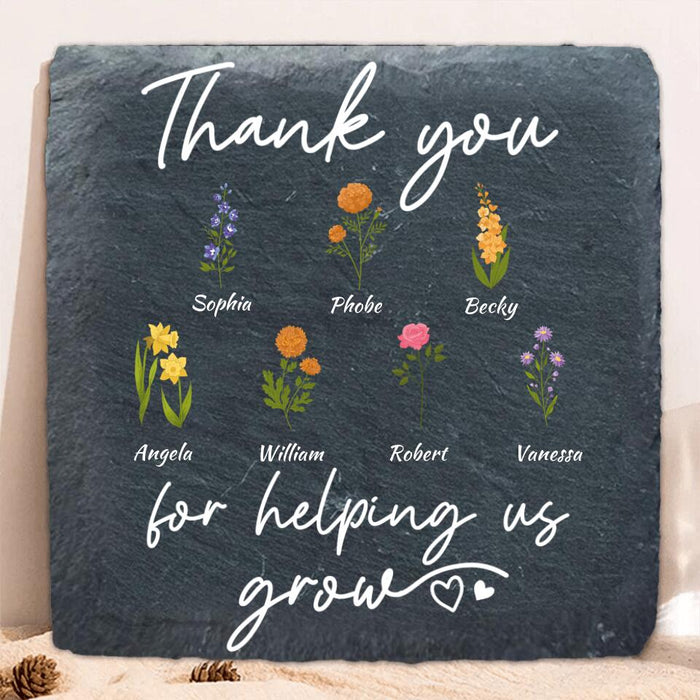 Personalized Flowers Square Lithograph - Up to 7 Flowers - Gift Idea For Mother's Day/Father's Day - Thank You For Helping Us Grow