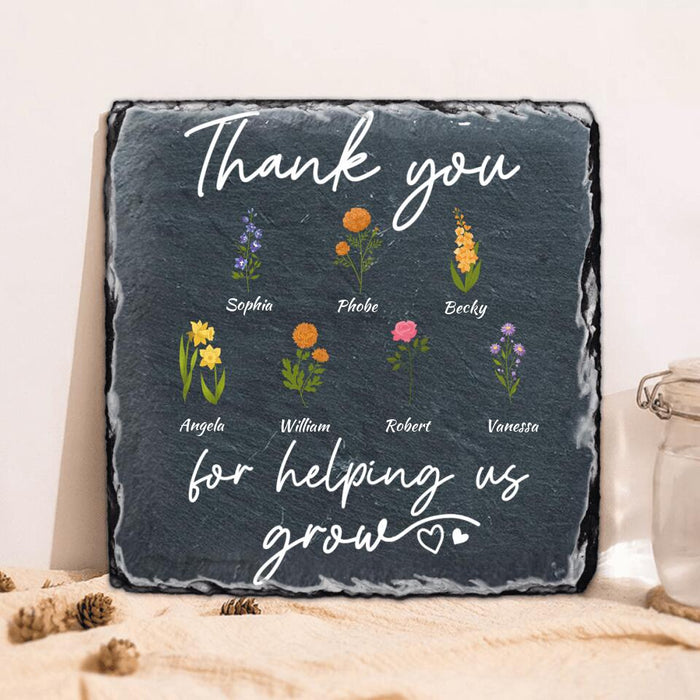 Personalized Flowers Square Lithograph - Up to 7 Flowers - Gift Idea For Mother's Day/Father's Day - Thank You For Helping Us Grow