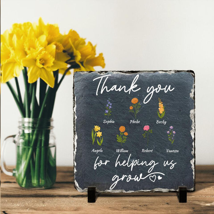 Personalized Flowers Square Lithograph - Up to 7 Flowers - Gift Idea For Mother's Day/Father's Day - Thank You For Helping Us Grow