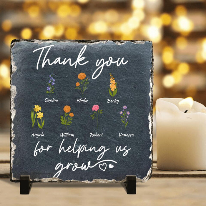 Personalized Flowers Square Lithograph - Up to 7 Flowers - Gift Idea For Mother's Day/Father's Day - Thank You For Helping Us Grow