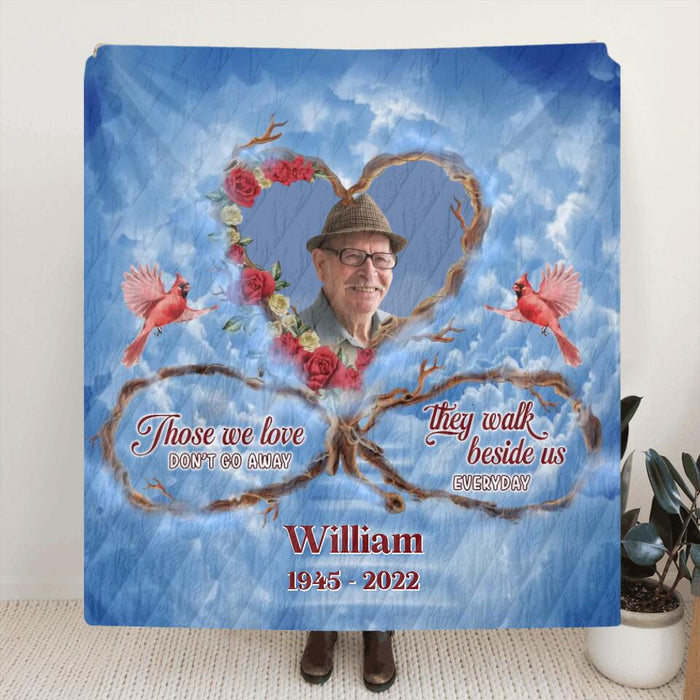Personalized Memorial Photo Fleece Throw Blanket/Quilt/Pillow Cover - Memorial Gift Idea For Mother's Day/Father's Day - Those We Love Don't Go Away They Walk Beside Us Everyday