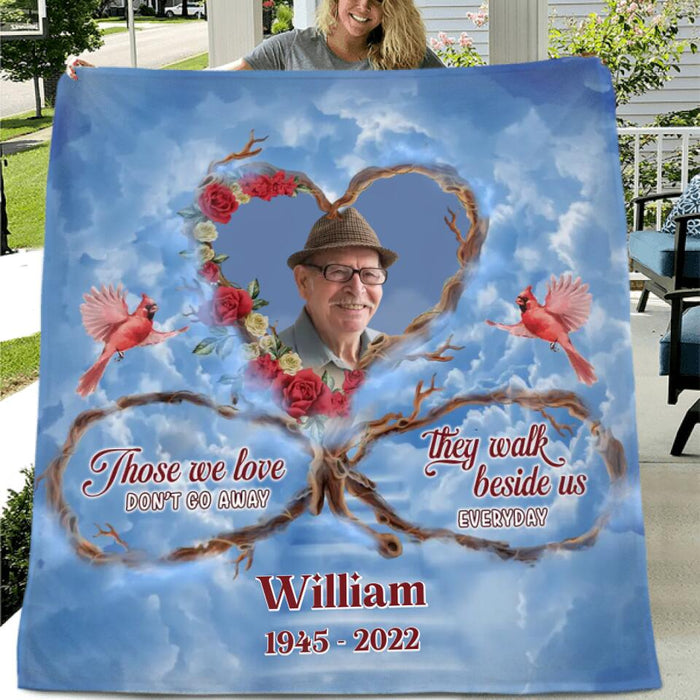 Personalized Memorial Photo Fleece Throw Blanket/Quilt/Pillow Cover - Memorial Gift Idea For Mother's Day/Father's Day - Those We Love Don't Go Away They Walk Beside Us Everyday