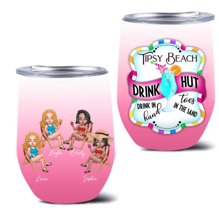 Personalized Tipsy Beach Wine Tumbler - Up to 4 People - Gift Idea For Friends/Besties/Sisters/Mother's Day - Tipsy Beach Drink Hut