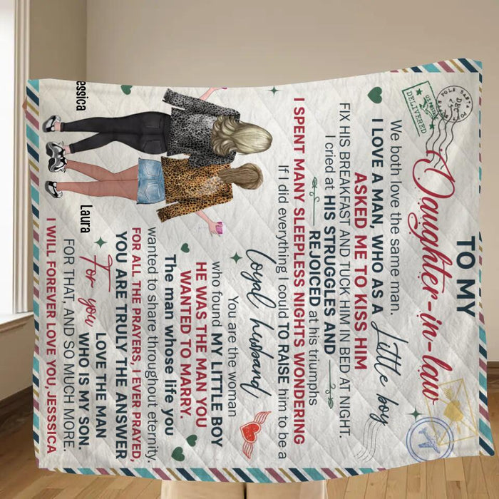 Personalized To My Daughter-In-Law Fleece Throw Blanket/Quilt - Gift For Daughter-In-Law From Mom - We Both Love The Same Man