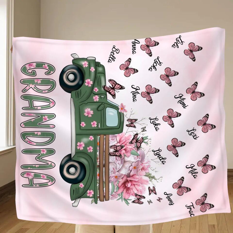 Personalized Nana Fleece Throw Blanket - Gift Idea For Grandma/Mother's Day - Up to 12 Butterflies - Grandma