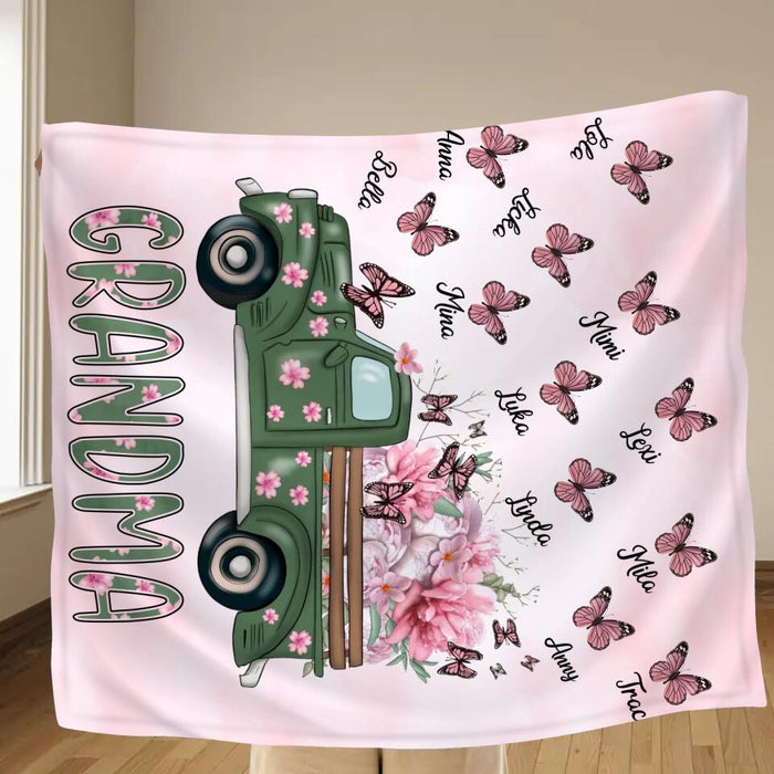 Personalized Nana Fleece Throw Blanket - Gift Idea For Grandma/Mother's Day - Up to 12 Butterflies - Grandma