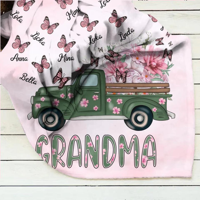 Personalized Nana Fleece Throw Blanket - Gift Idea For Grandma/Mother's Day - Up to 12 Butterflies - Grandma