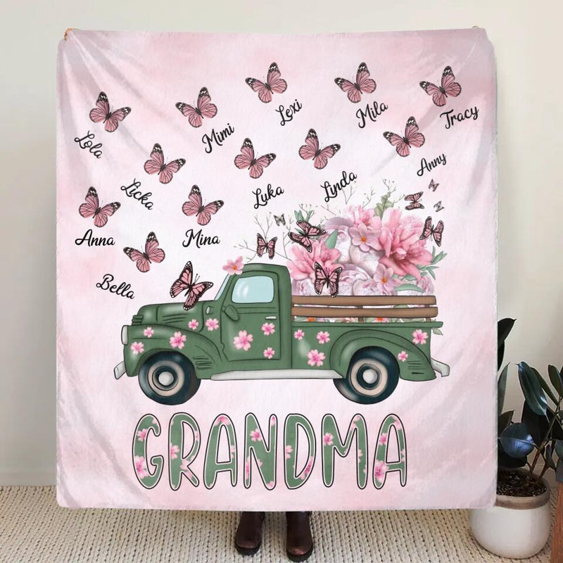Personalized Nana Fleece Throw Blanket - Gift Idea For Grandma/Mother's Day - Up to 12 Butterflies - Grandma