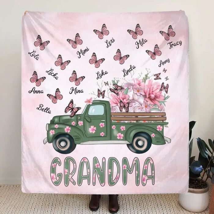 Personalized Nana Fleece Throw Blanket - Gift Idea For Grandma/Mother's Day - Up to 12 Butterflies - Grandma