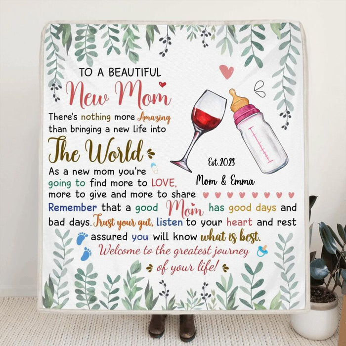 Personalized New Mom Fleece Blanket - Mother's Day Gift For Mom - To A Beautiful New Mom