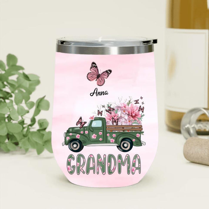 Personalized Nana Wine Tumbler - Gift Idea For Grandma/Mother's Day - Up to 12 Butterflies - Grandma