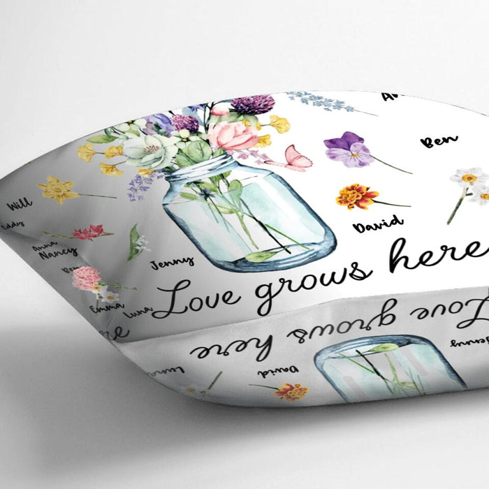 Personalized Grandma Pillow Cover - Up to 10 Kids - Mother's Day Gift For Grandma - Nana's Garden Love Grows Here