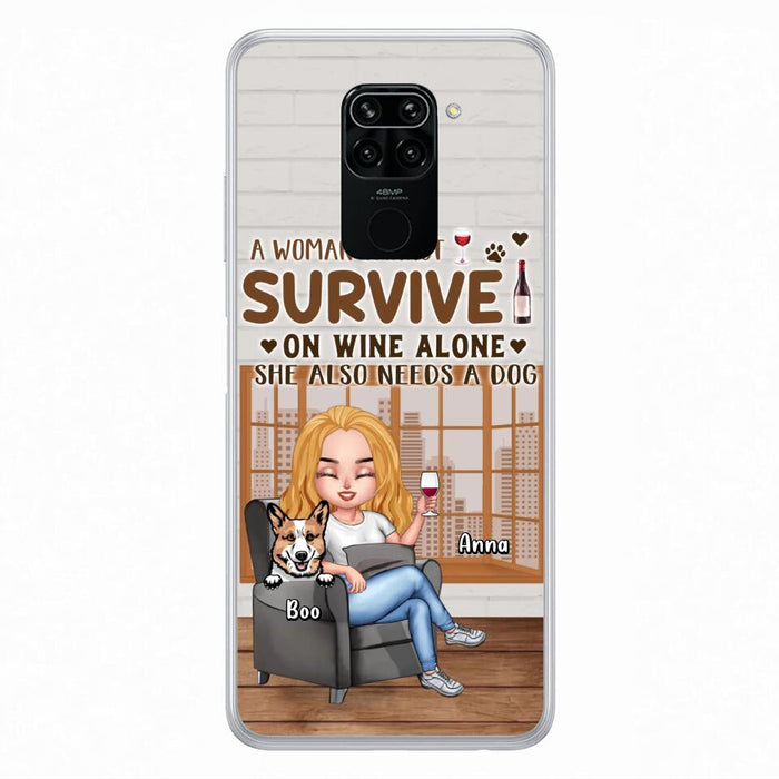Personalized Pet Mom Phone Case - Up to 4 Dogs/Cats - Mother's Day Gift Idea For Dog/Cat Lovers - A Woman Cannot Survive On Wine Alone She Also Needs A Dog - Case for Xiaomi/Huawei/Oppo