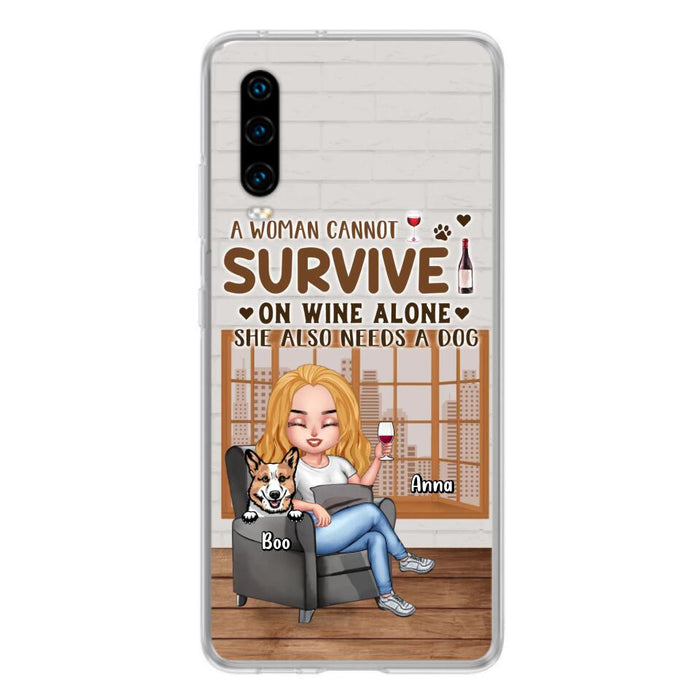 Personalized Pet Mom Phone Case - Up to 4 Dogs/Cats - Mother's Day Gift Idea For Dog/Cat Lovers - A Woman Cannot Survive On Wine Alone She Also Needs A Dog - Case for Xiaomi/Huawei/Oppo