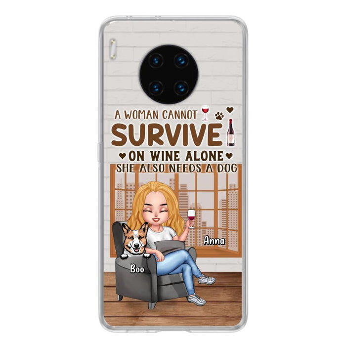 Personalized Pet Mom Phone Case - Up to 4 Dogs/Cats - Mother's Day Gift Idea For Dog/Cat Lovers - A Woman Cannot Survive On Wine Alone She Also Needs A Dog - Case for Xiaomi/Huawei/Oppo