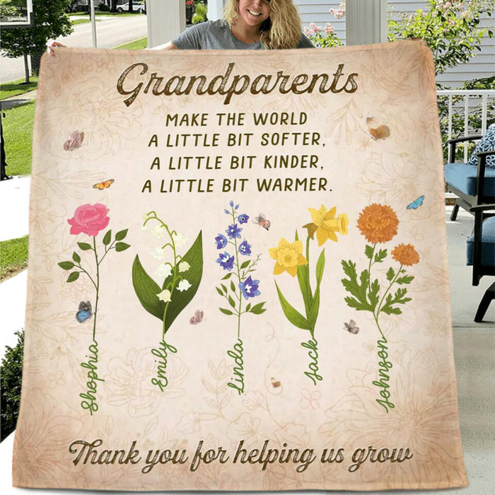 Personalized Flowers Fleece Blanket/Quilt - Gift Idea For Mother's Day/Father's Day - Thank You For Helping Us Grow