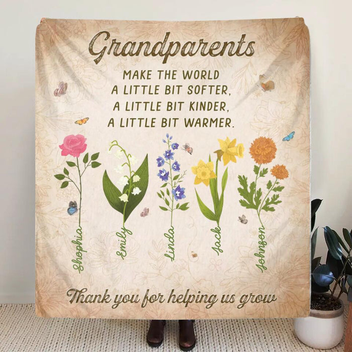 Personalized Flowers Fleece Blanket/Quilt - Gift Idea For Mother's Day/Father's Day - Thank You For Helping Us Grow