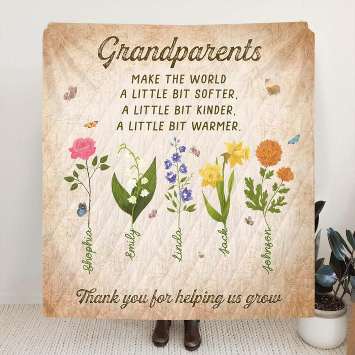 Personalized Flowers Fleece Blanket/Quilt - Gift Idea For Mother's Day/Father's Day - Thank You For Helping Us Grow