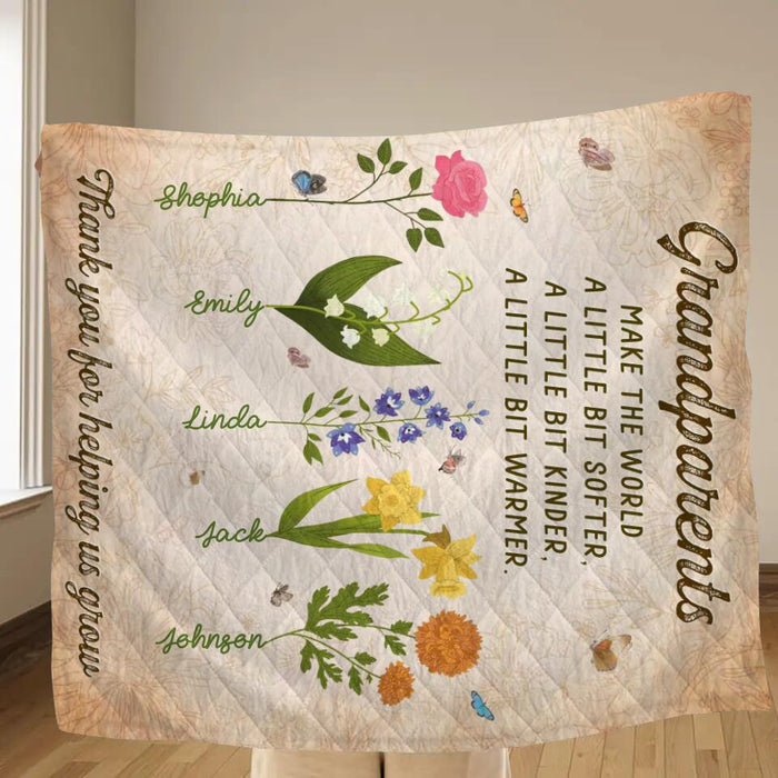 Personalized Flowers Fleece Blanket/Quilt - Gift Idea For Mother's Day/Father's Day - Thank You For Helping Us Grow