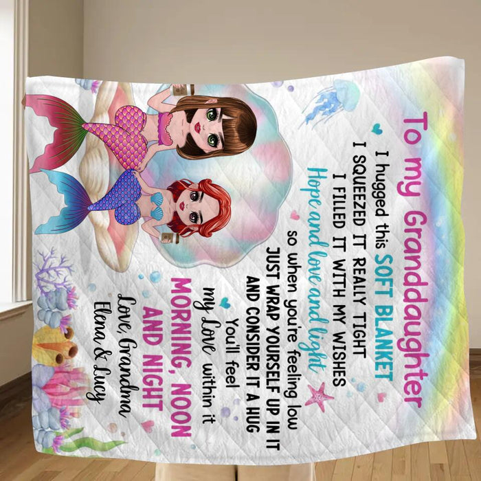 Personalized Mermaid Grandma & Granddaughter Fleece Throw Blanket/Quilt - Gift Idea For Mermaid Lover - To My Granddaughter