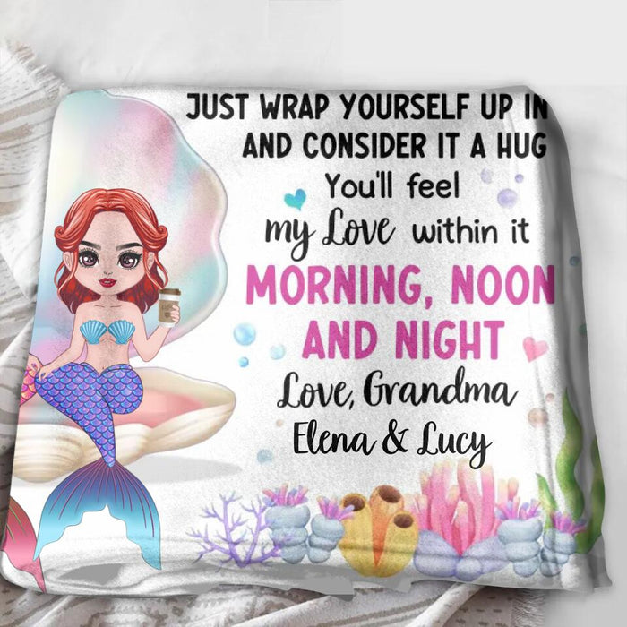 Personalized Mermaid Grandma & Granddaughter Quilt/Fleece Throw Blanket - Gift Idea For Mermaid Lover - To My Granddaughter I Hugged This Soft Blanket