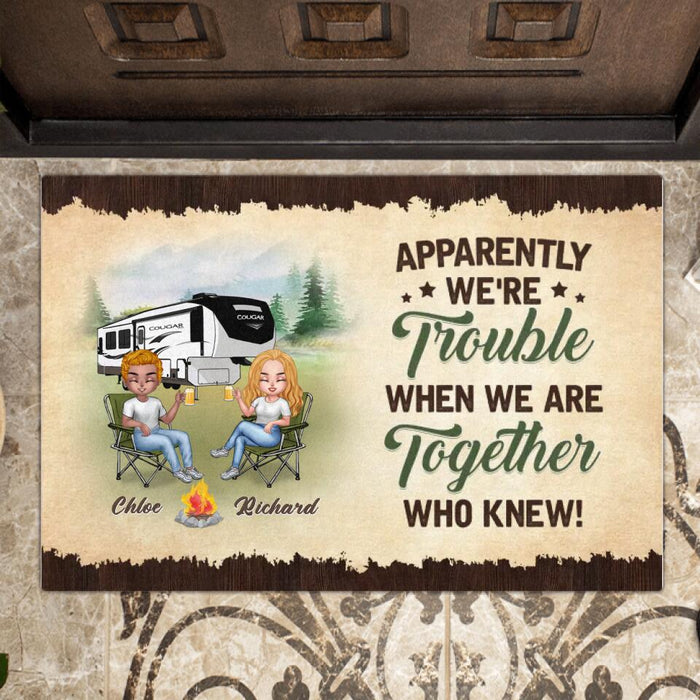 Personalized Camping Friends Doormat - Up to 7 People - Gift Idea For Friends/Camping Lovers - Apparently We're Trouble When We Are Together Who Knew!