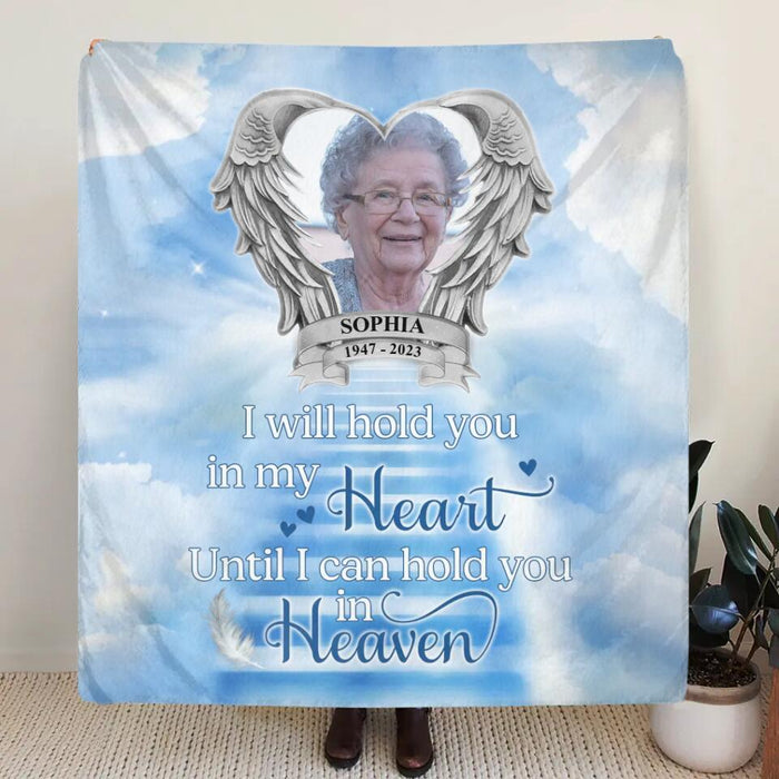 Personalized Memorial Photo Quilt/Fleece Thorw Blanket/Pillow Cover - Memorial Gift Idea For Mother's Day/Father's Day - I Will Hold You In My Heart