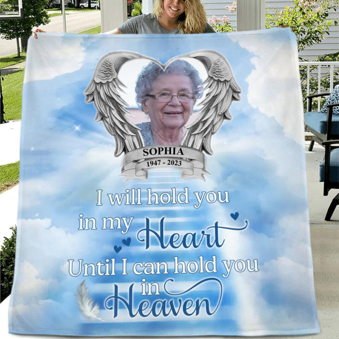 Personalized Memorial Photo Quilt/Fleece Thorw Blanket/Pillow Cover - Memorial Gift Idea For Mother's Day/Father's Day - I Will Hold You In My Heart