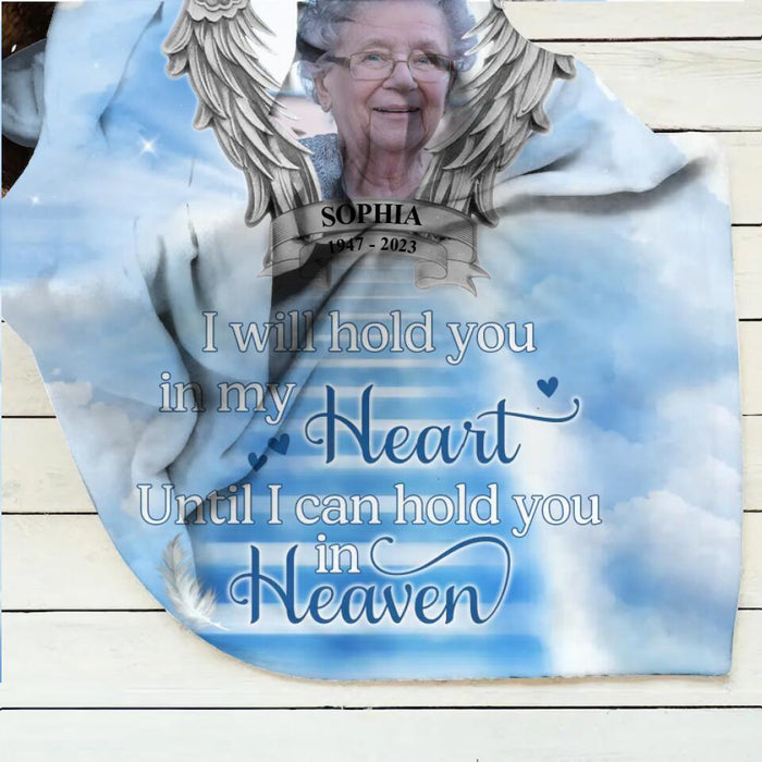 Personalized Memorial Photo Quilt/Fleece Thorw Blanket/Pillow Cover - Memorial Gift Idea For Mother's Day/Father's Day - I Will Hold You In My Heart