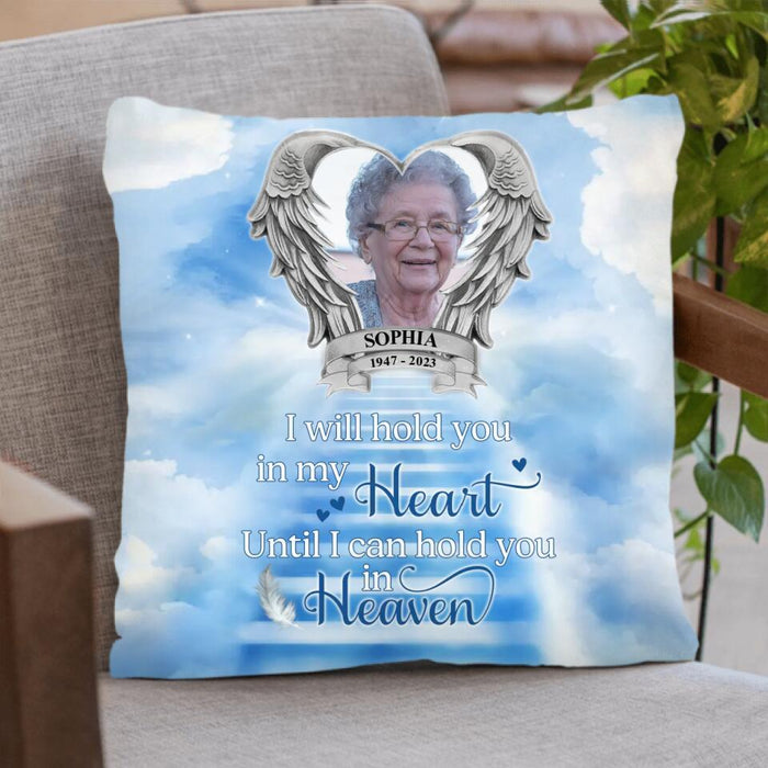 Personalized Memorial Photo Quilt/Fleece Thorw Blanket/Pillow Cover - Memorial Gift Idea For Mother's Day/Father's Day - I Will Hold You In My Heart