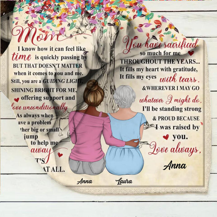 Personalized Mom Quilt/Fleece Throw Blanket - Up to 4 Daughters - Mother's Day Gift Idea from Daughters - Mom I Know How It Can Feel Like Time Is Quickly Passing By