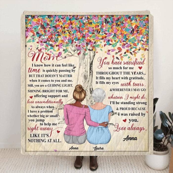 Personalized Mom Quilt/Fleece Throw Blanket - Up to 4 Daughters - Mother's Day Gift Idea from Daughters - Mom I Know How It Can Feel Like Time Is Quickly Passing By