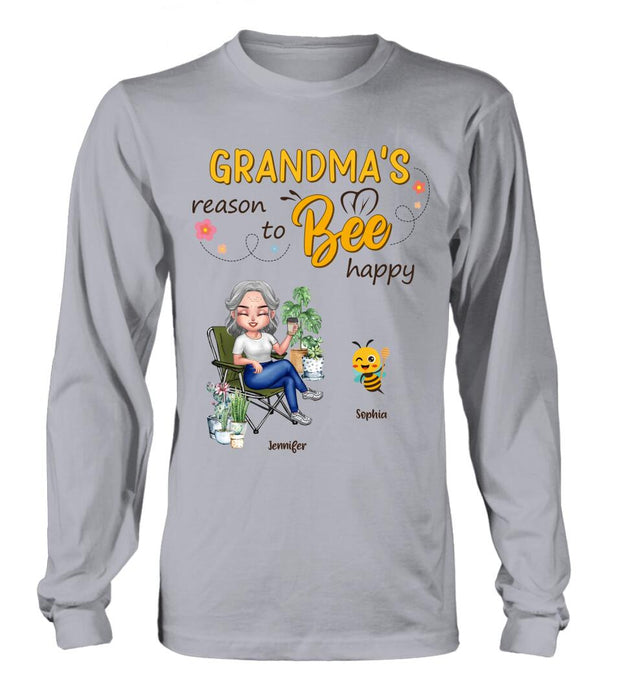 Personalized Grandma T-Shirt/Long Sleeve/Sweatshirt/Hoodie - Gift Idea For Grandma/Mother's Day Gift Idea - Grandma's Reasons To Bee Happy
