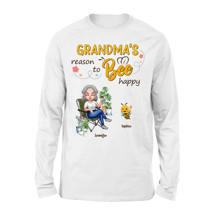 Personalized Grandma T-Shirt/Long Sleeve/Sweatshirt/Hoodie - Gift Idea For Grandma/Mother's Day Gift Idea - Grandma's Reasons To Bee Happy