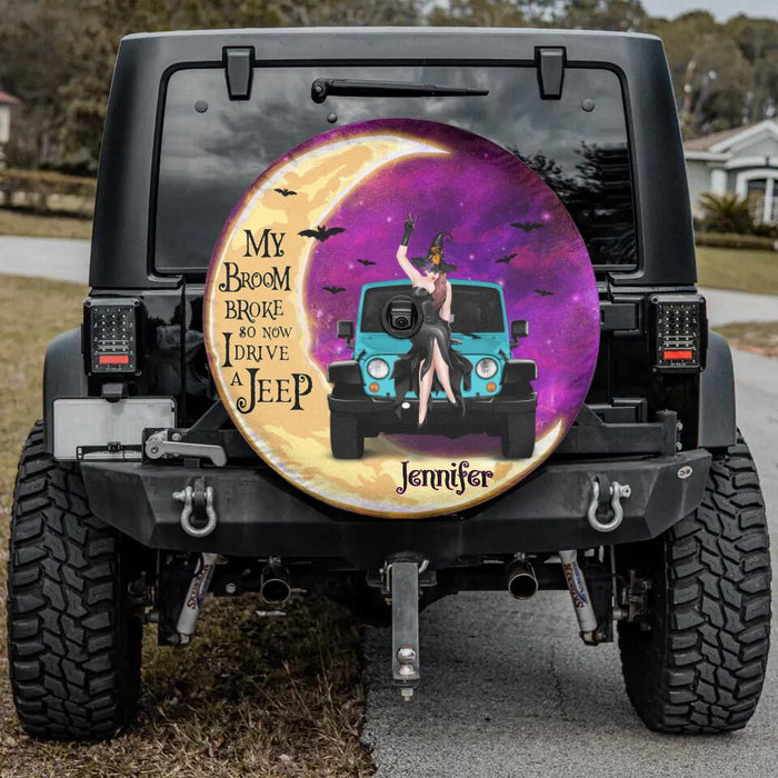 Personalized Off-road Girl Spare Tire Cover - Gift Idea For Off-road Lover/Halloween - My Broom Broke