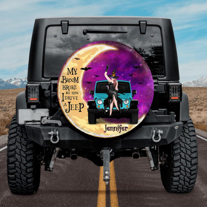 Personalized Off-road Girl Spare Tire Cover - Gift Idea For Off-road Lover/Halloween - My Broom Broke