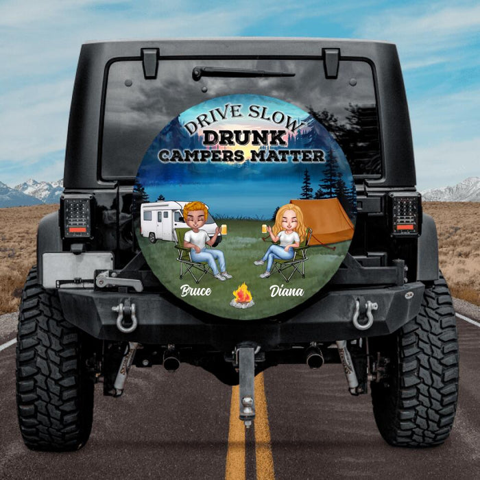 Personalized Couple Camping Spare Tire Cover - Valentine's Day Gift Idea For Couple - Drive Slow Drunk Campers Matter