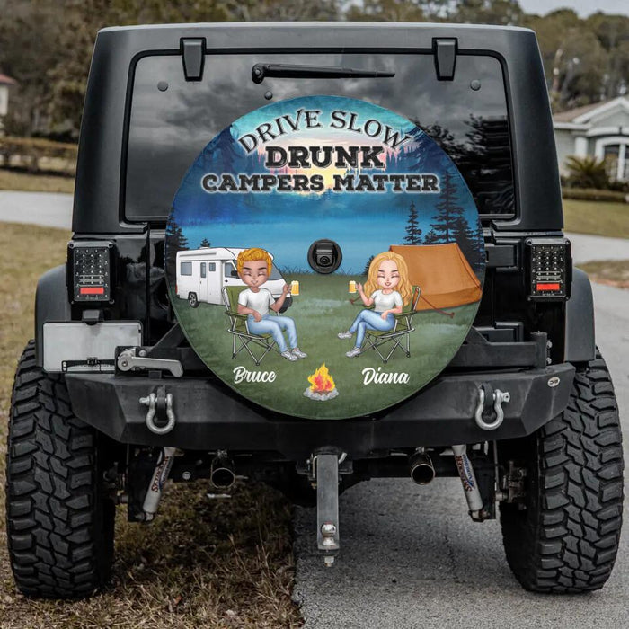 Personalized Couple Camping Spare Tire Cover - Valentine's Day Gift Idea For Couple - Drive Slow Drunk Campers Matter