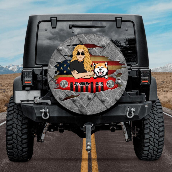 Personalized Off-road Dog Lady Spare Tire Cover - Up to 5 Dogs - Best Gift For Dog Lovers