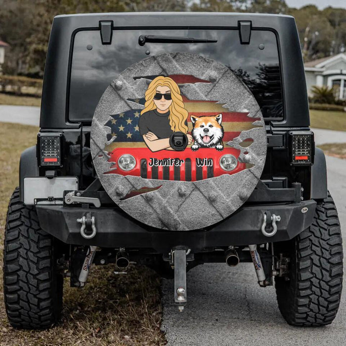 Personalized Off-road Dog Lady Spare Tire Cover - Up to 5 Dogs - Best Gift For Dog Lovers