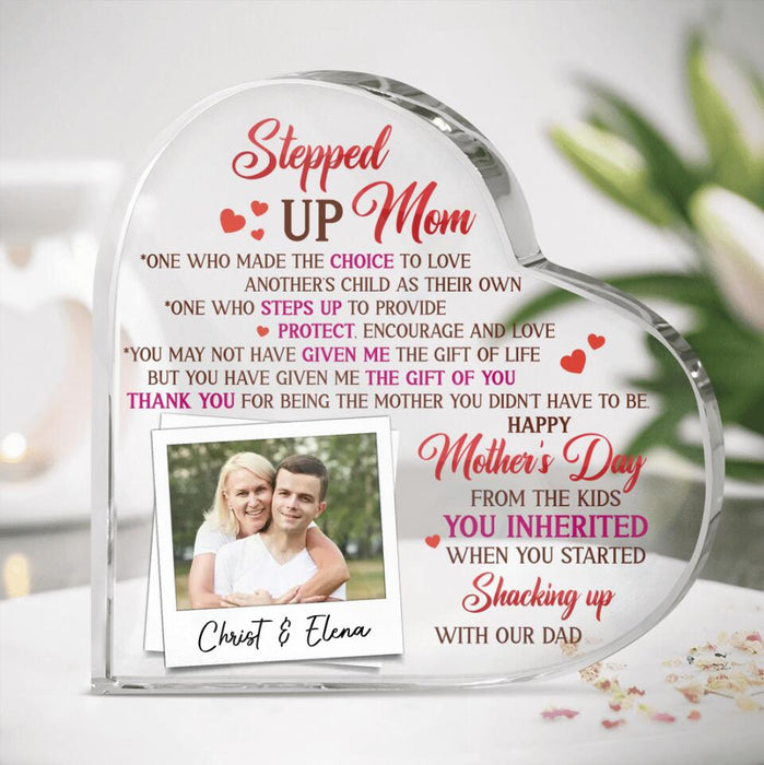Personalized Upload Photo Stepped Up Mom Acrylic Plaque - Gift Idea For Mother's Day - Thank You For Being The Mother You Didn't Have To Be