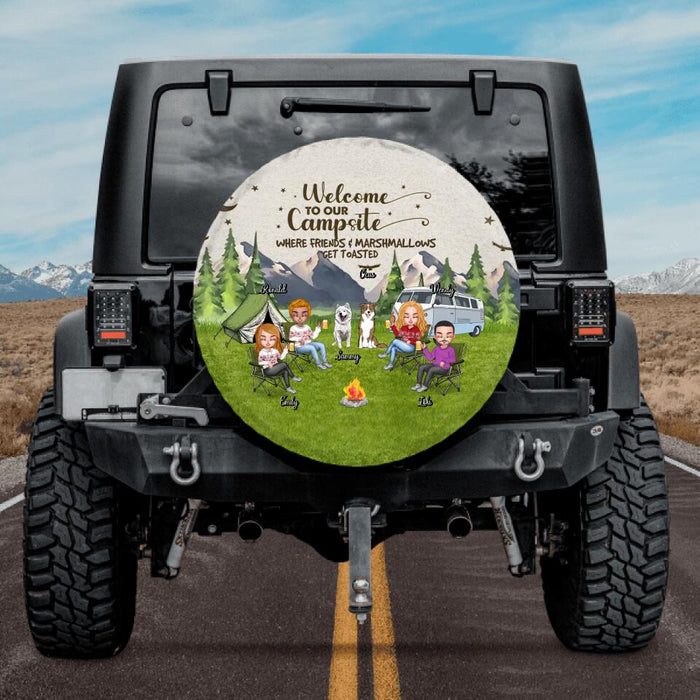 Personalized Camping Spare Tire Cover - Up to 4 People and 2 Pets - Gift Idea For Couple/Camping/Dog/Cat Lovers - Welcome To Our Campsite