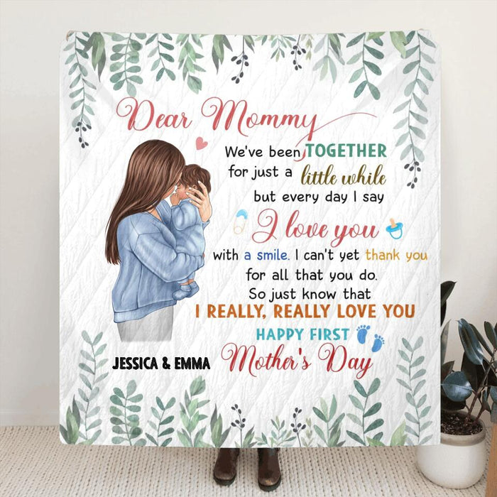 Personalized Mom & Baby Fleece Throw Blanket/Quilt - Gift Idea For First Mother's Day - I Really Really Love You