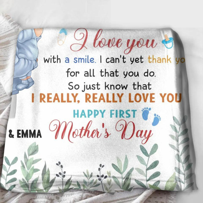 Personalized Mom & Baby Fleece Throw Blanket/Quilt - Gift Idea For First Mother's Day - I Really Really Love You