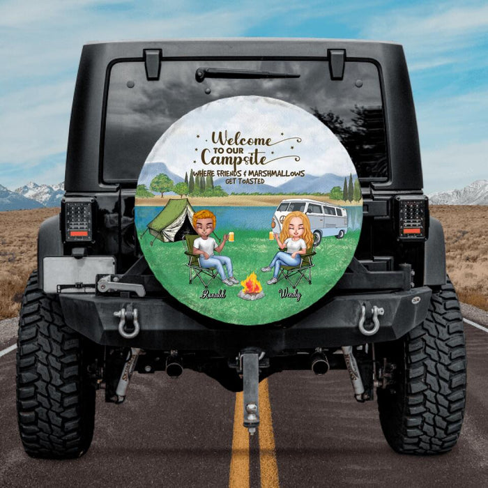 Personalized Camping Spare Tire Cover - Up to 4 People and 2 Pets - Gift Idea For Couple/Camping/Dog/Cat Lovers - Drive Slow Drunk Campers Matter